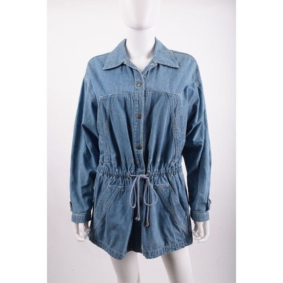 Anne Klein Denim Vintage Womans Jacket Coat Size M Blue Drawstring - Picture 1 of 6